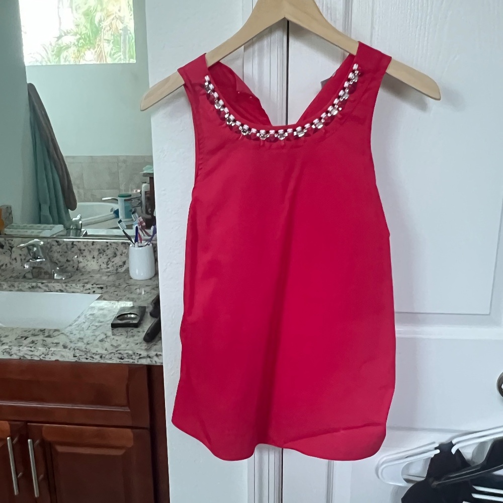 Pink jeweled neckline blouse